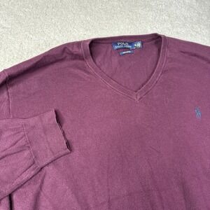 Polo Ralph Lauren Sweater Men's XXL 2XL Red Burgundy V-Neck Pullover Pima Cotton
